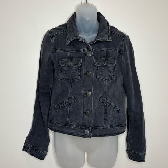 Massimo Dutti Black Button up denim jean jacket size medium casual - Picture 1 of 7